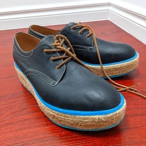 Fluevog Martin Black/blue Platform Espadrille